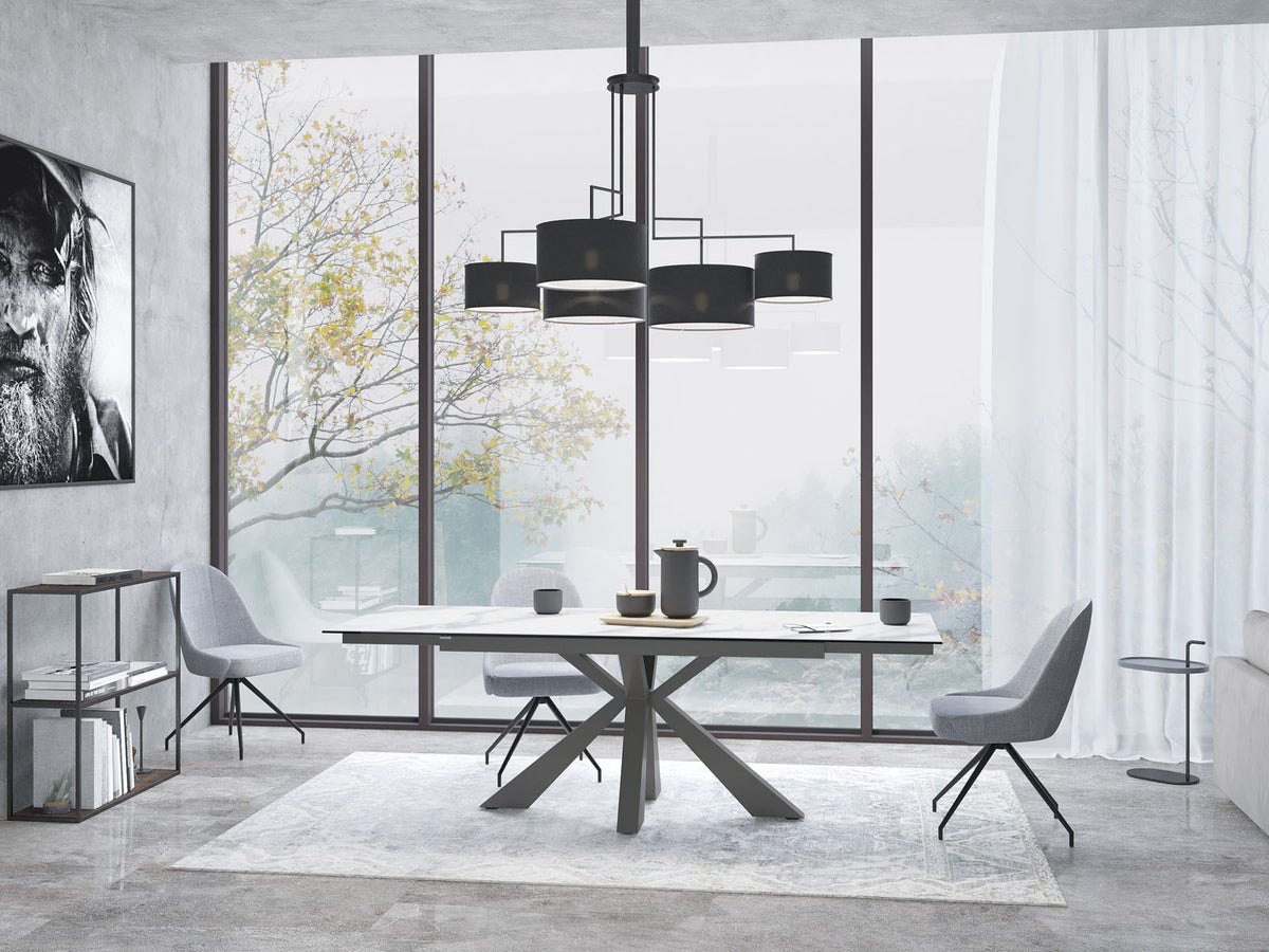 
Ausziehbarer Designer Esstisch „Ottawa“ aus Keramik, in verschiedenen Grössen - Gestell: Taupe, Tischplatte: Marmoroptik Weiss / 150-230 x 100 cm