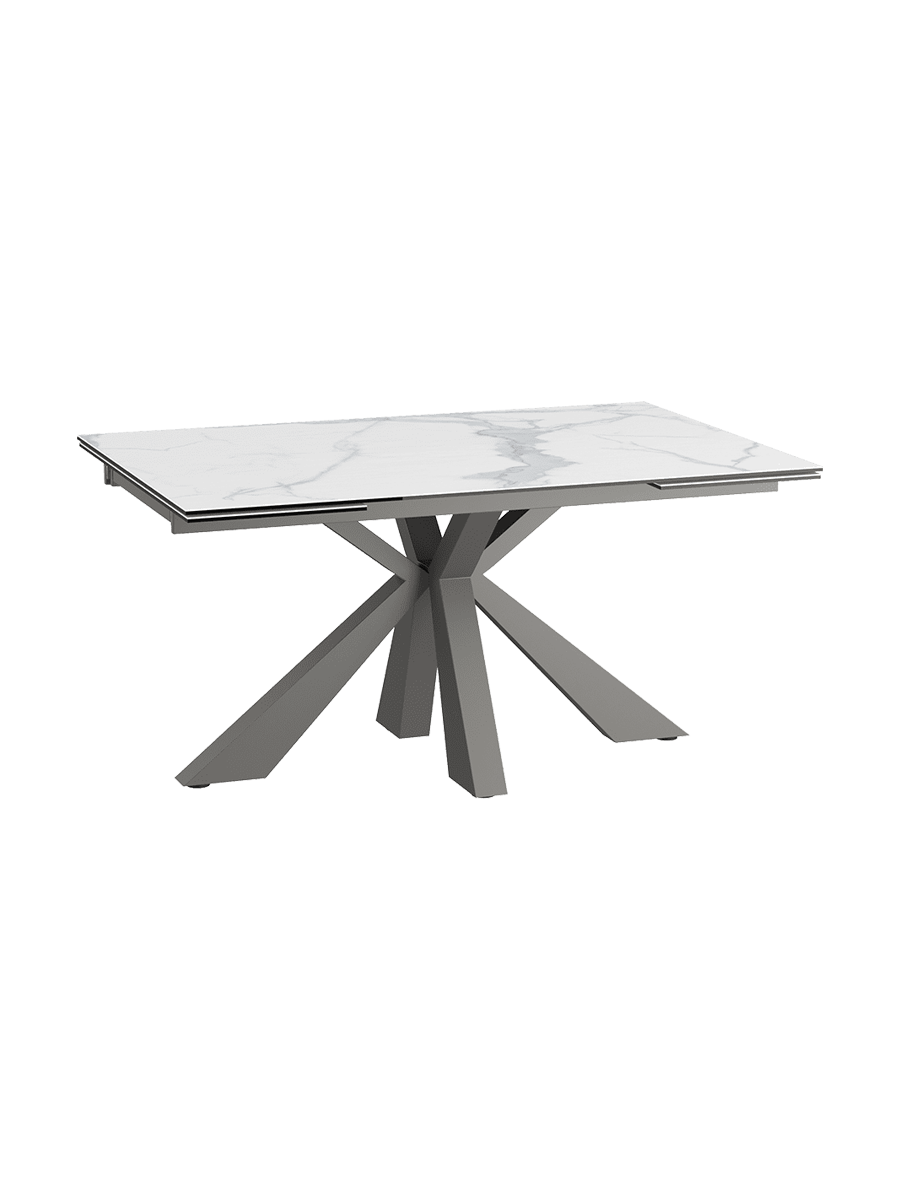 
Ausziehbarer Designer Esstisch „Ottawa“ aus Keramik, in verschiedenen Grössen - Gestell: Taupe, Tischplatte: Marmoroptik Weiss / 150-230 x 100 cm