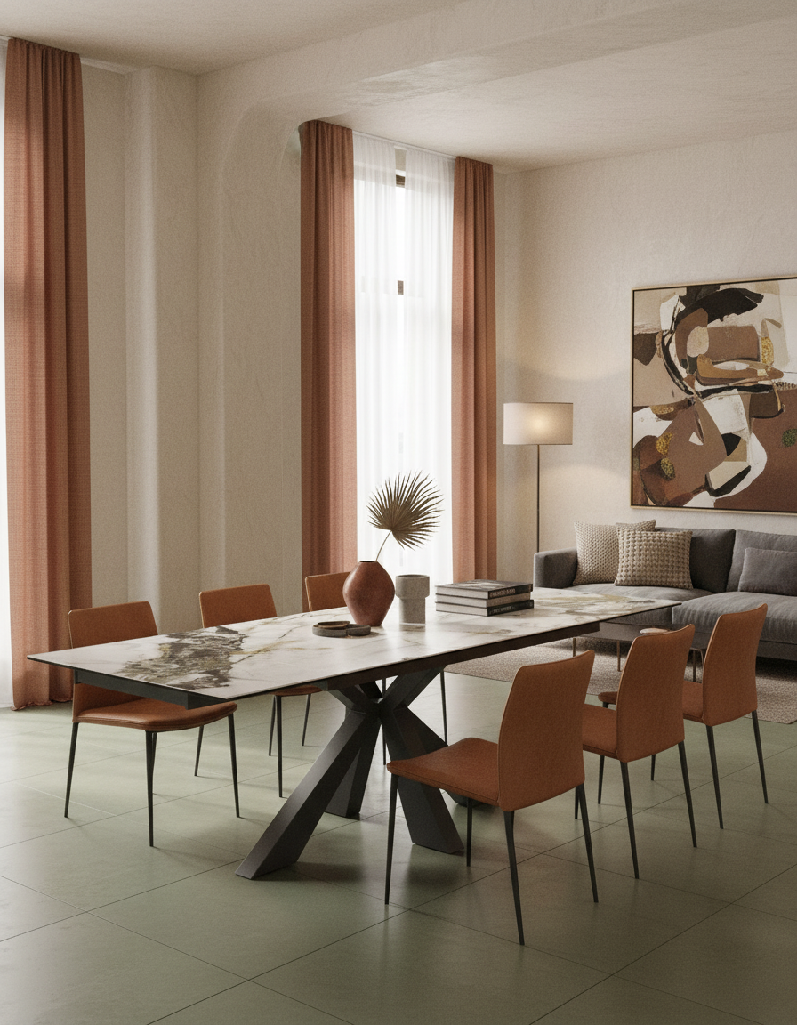 
Ausziehbarer Designer Esstisch „Ottawa“ aus Keramik, in verschiedenen Grössen - Doro glänzend / 150-230 x 100 cm