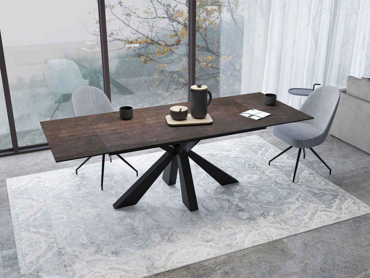 
Ausziehbarer Designer Esstisch „Ottawa“ aus Keramik, in verschiedenen Grössen - Dunkle Rostoptik / 150-230 x 100 cm