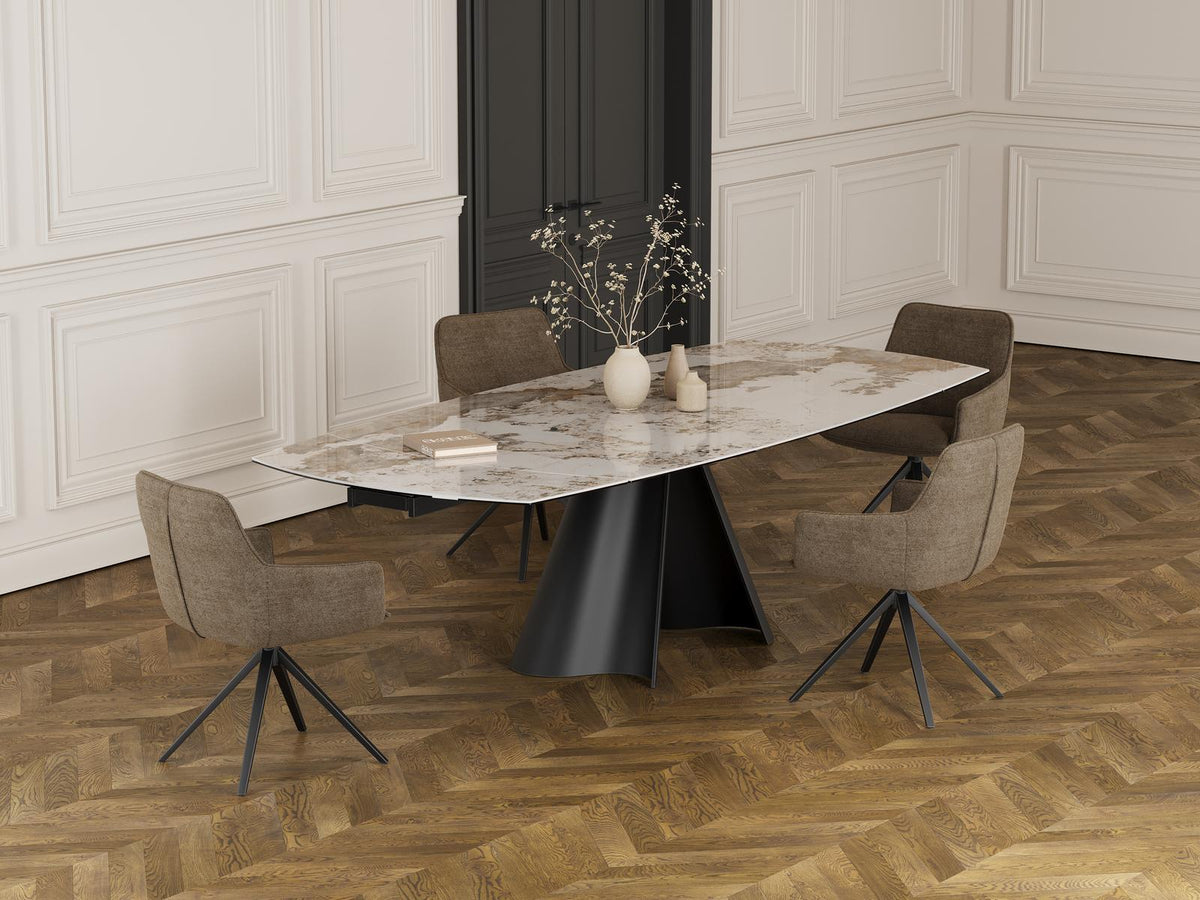 
Extendable designer ceramic dining table "Atlax", available in various sizes - Calacatta glossy / 150-230 x 110 cm