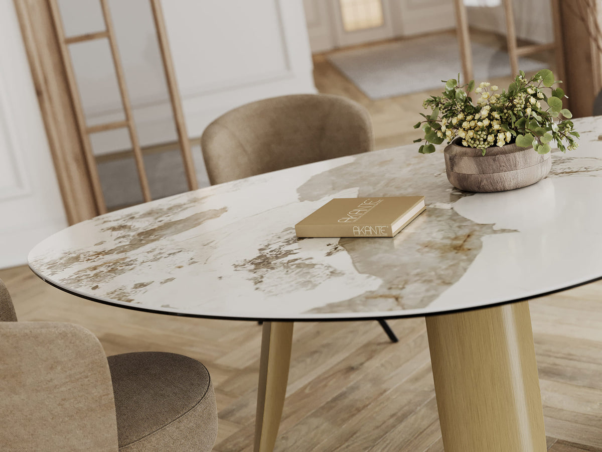 
Designer dining table "Bonifacio" made of ceramic, various sizes - Frame: Bronze, Tabletop: Calacatta glossy / 175 x 120 cm