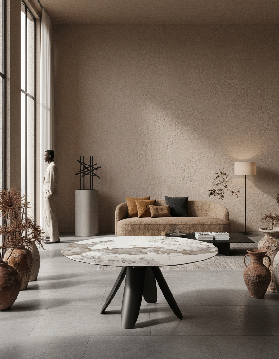 
Tavolo da pranzo allungabile di design «Grande Ajaccio» 115-190 x 190 cm - Calacatta lucido
