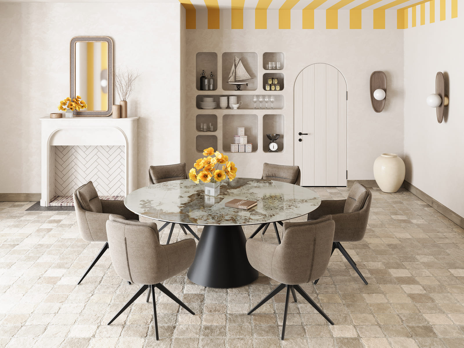 
Ausziehbarer Designer Esstisch „Grande Icone“ 115-190 x 190 cm - Calcatta glänzend