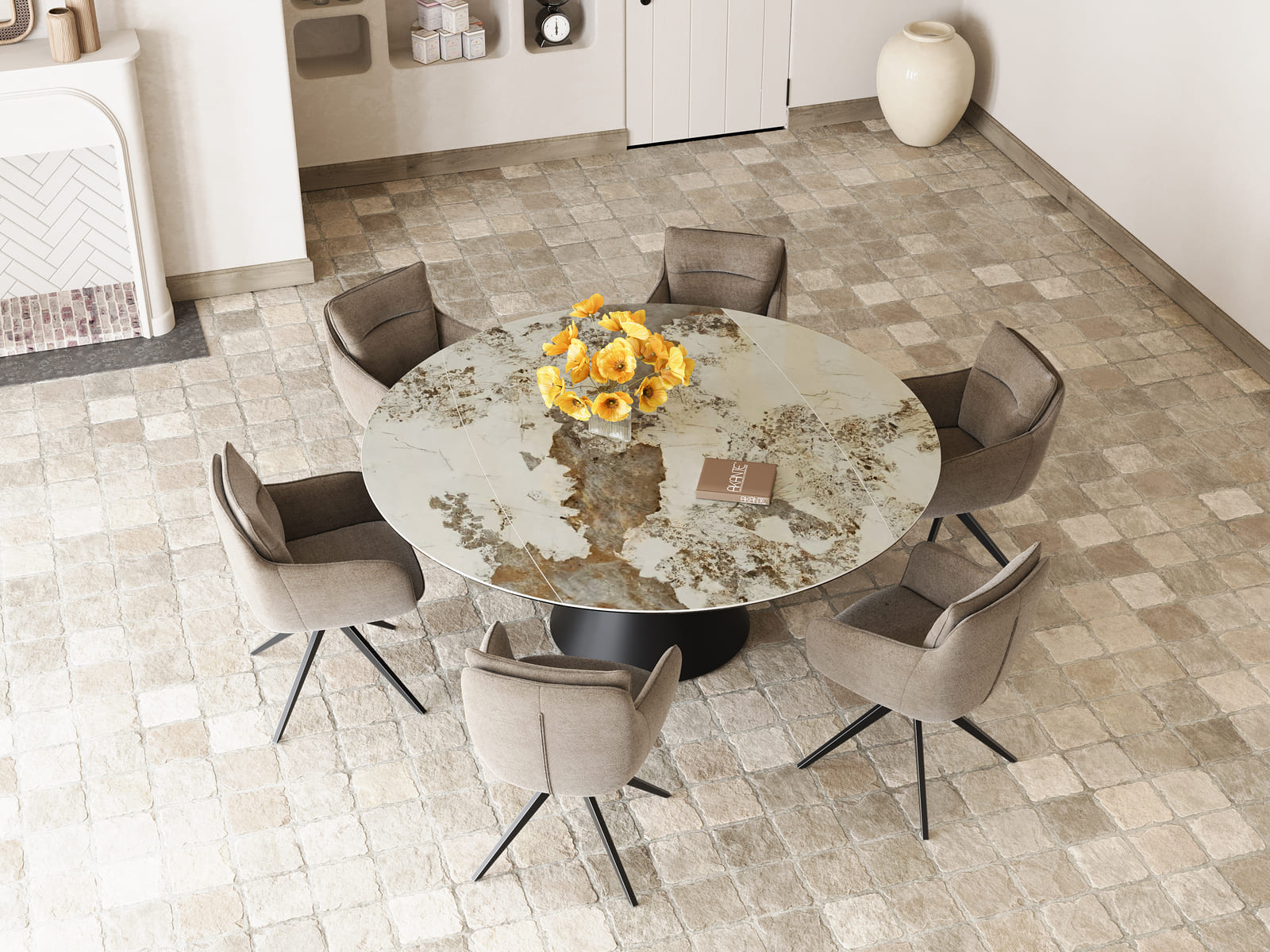 
Ausziehbarer Designer Esstisch „Grande Icone“ 115-190 x 190 cm - Calcatta glänzend