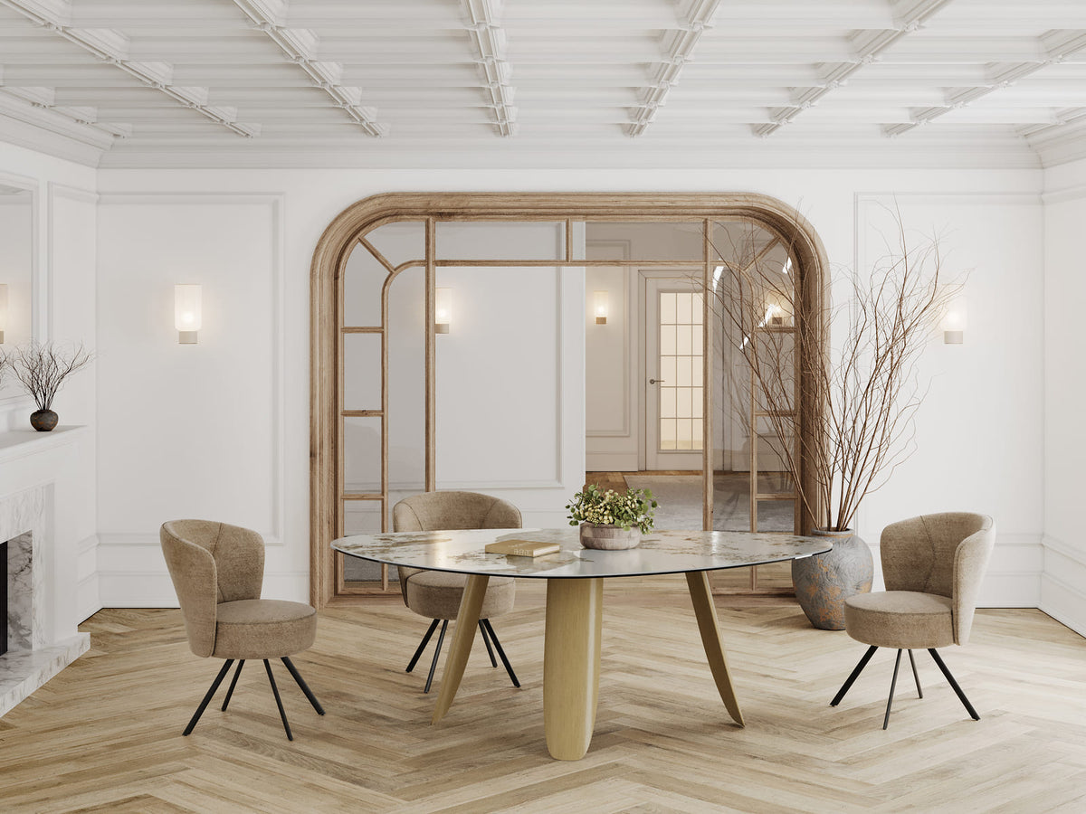 
Designer dining table "Bonifacio" made of ceramic, various sizes - Frame: Bronze, Tabletop: Calacatta glossy / 210 x 130 cm