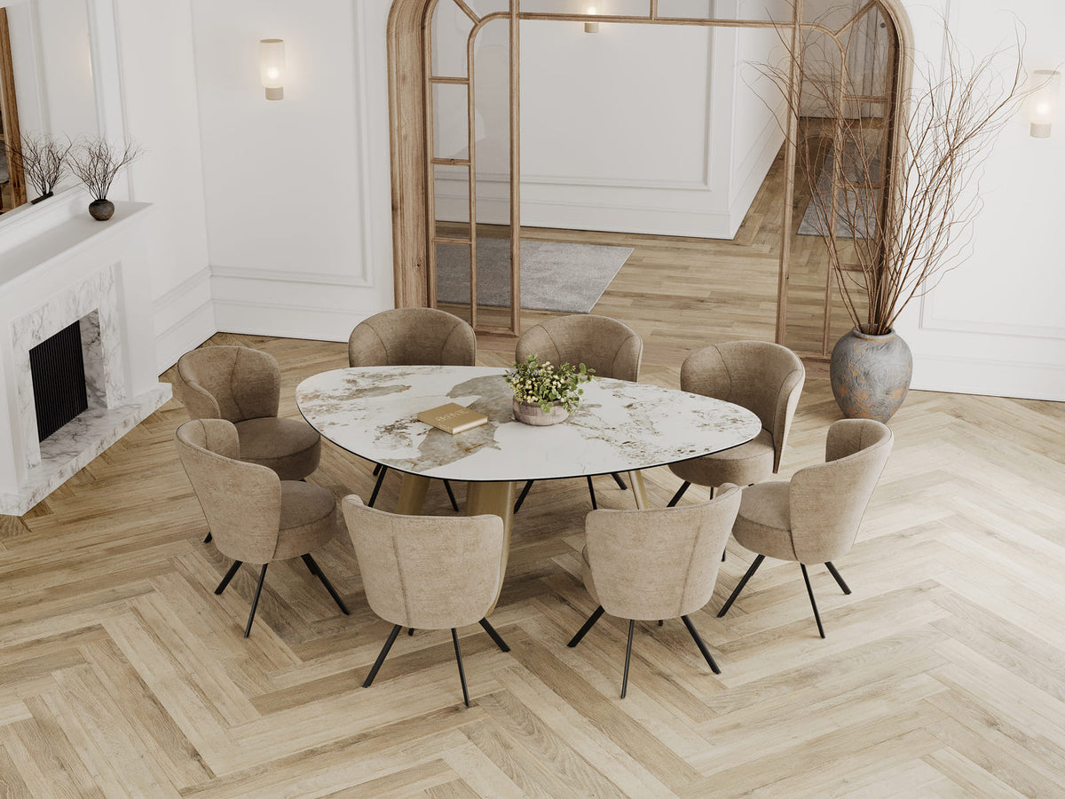 
Designer dining table "Bonifacio" made of ceramic, various sizes - Frame: Bronze, Tabletop: Calacatta glossy / 210 x 130 cm