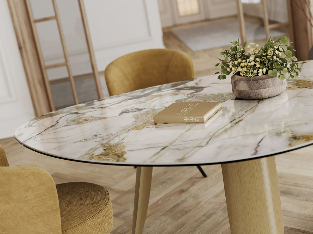 
Designer dining table "Bonifacio" made of ceramic, various sizes - Frame: Bronze, Tabletop: Doro glossy / 210 x 130 cm