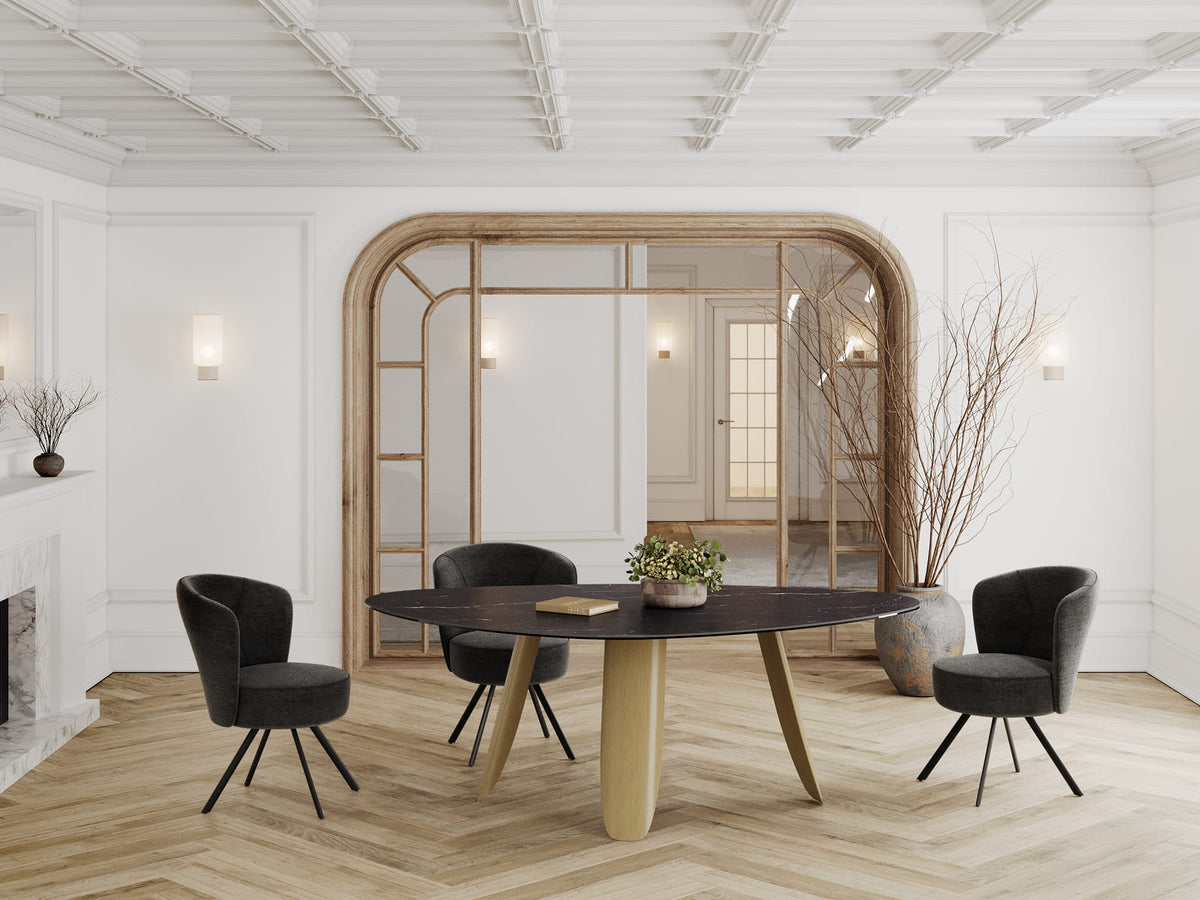 
Designer dining table "Bonifacio" made of ceramic, various sizes - Frame: Bronze, Tabletop: Marquina matte / 210 x 130 cm