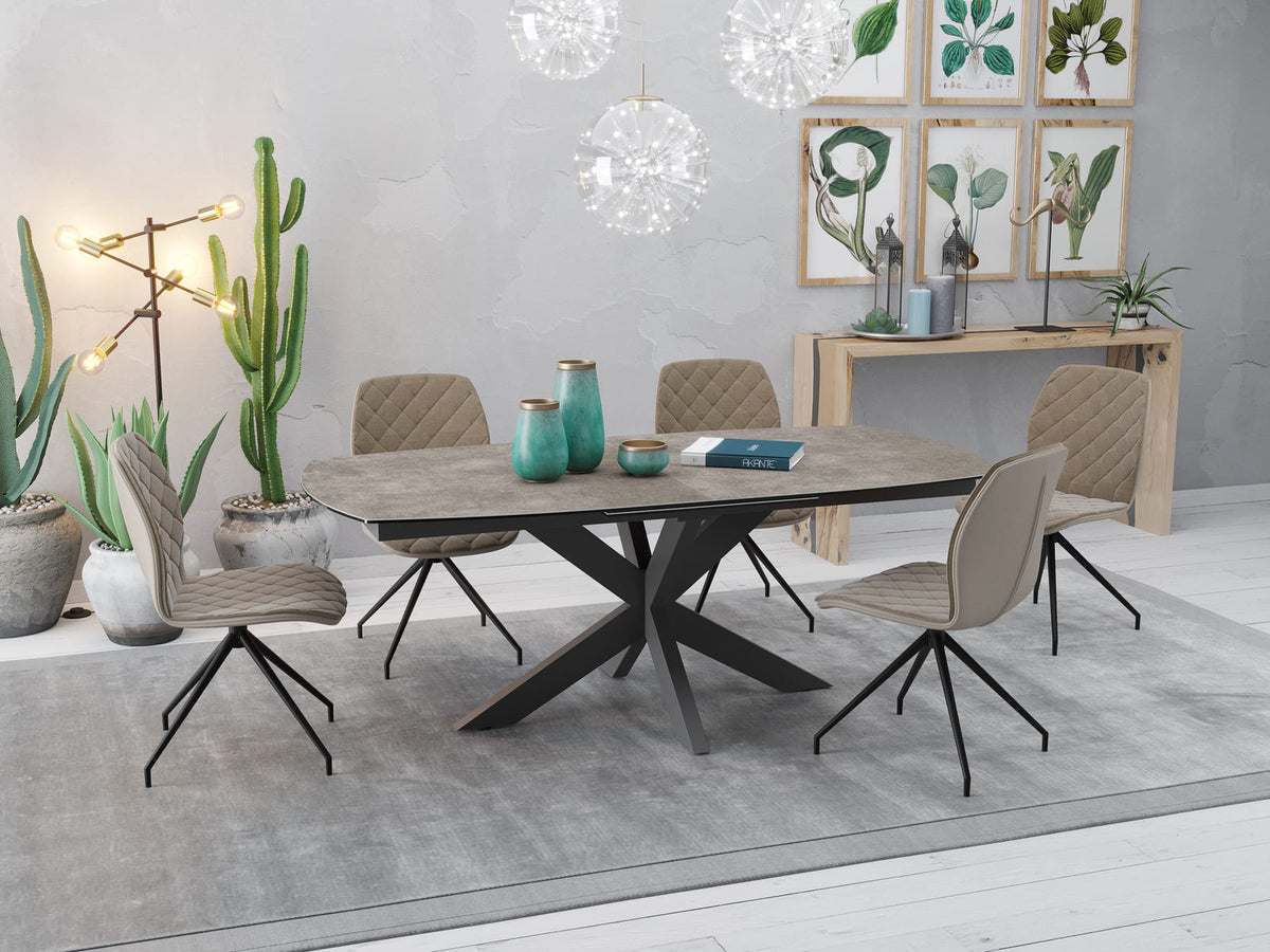 
Ausziehbarer Designer Esstisch „Phoenix“ aus Keramik, verschiedene Grössen - Zementgrau / 200-260 x 100 cm
