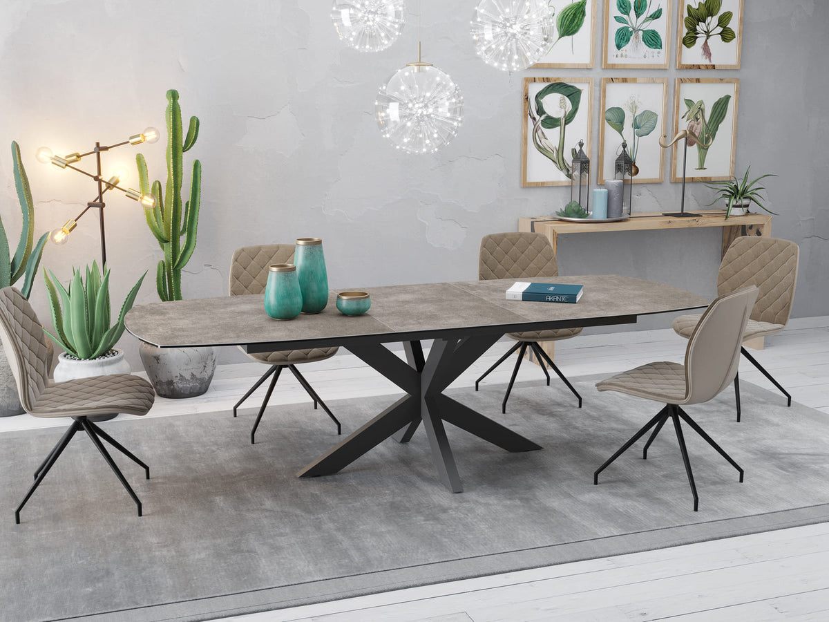 
Ausziehbarer Designer Esstisch „Phoenix“ aus Keramik, verschiedene Grössen - Zementgrau / 200-260 x 100 cm