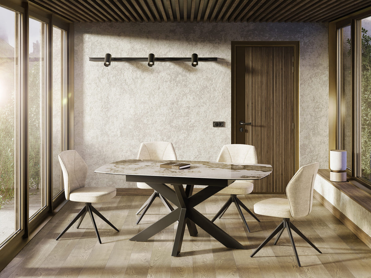 
Ausziehbarer Designer Esstisch „Phoenix“ aus Keramik, verschiedene Grössen - Calcatta glänzend / 200-260 x 100 cm