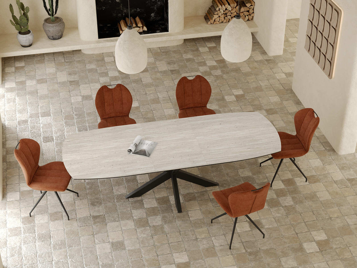 
Table de repas design extensible «Phoenix» en céramique, différentes tailles - Travertin / 200-260 x 100 cm