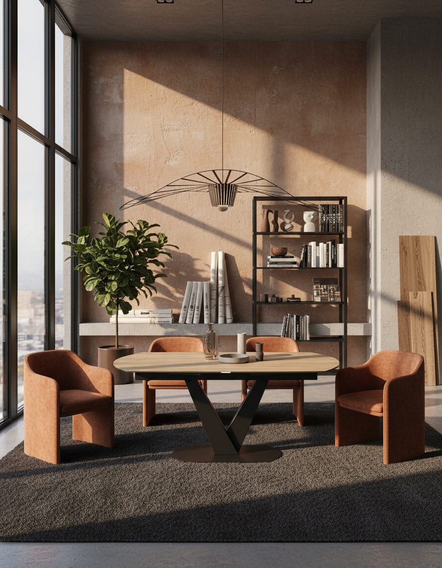 
Ausziehbarer Designer Esstisch „Bellagio“ aus Keramik, in verschiedenen Grössen - Eiche hell / 160-240 x 100 cm