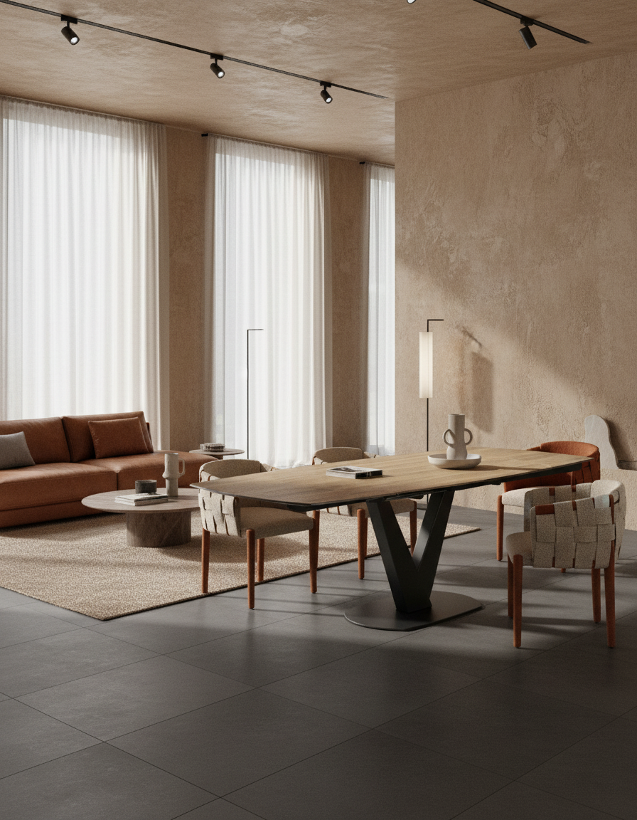 
Ausziehbarer Designer Esstisch „Bellagio“ aus Keramik, in verschiedenen Grössen - Eiche hell / 160-240 x 100 cm