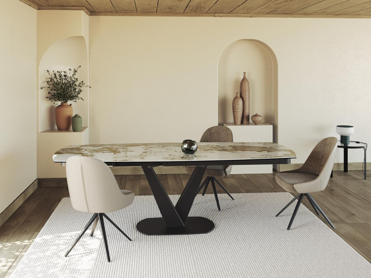 
Ausziehbarer Designer Esstisch „Bellagio“ aus Keramik, in verschiedenen Grössen - Calcatta glänzend / 160-240 x 100 cm