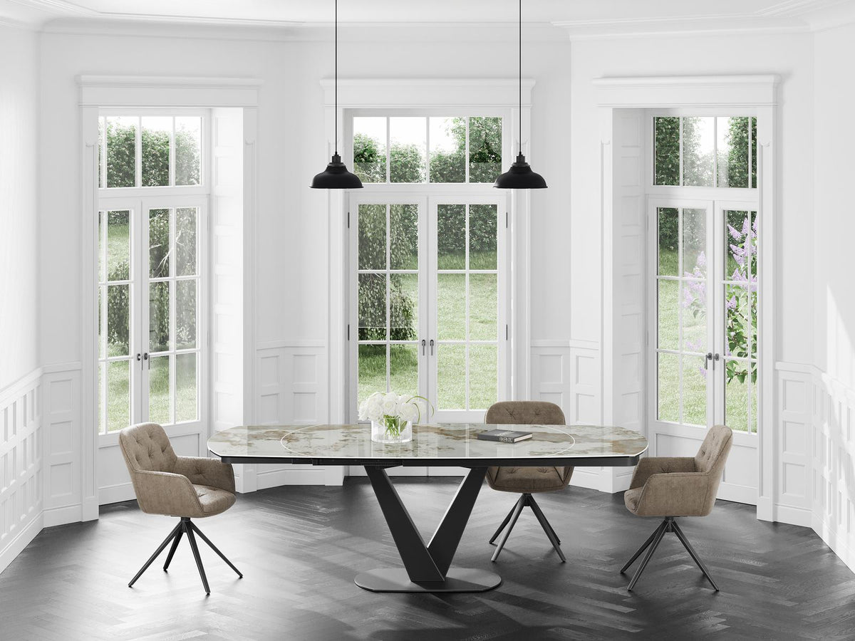 
Ausziehbarer Designer Esstisch „Bellagio“ aus Keramik, in verschiedenen Grössen - Calcatta glänzend / 160-240 x 100 cm
