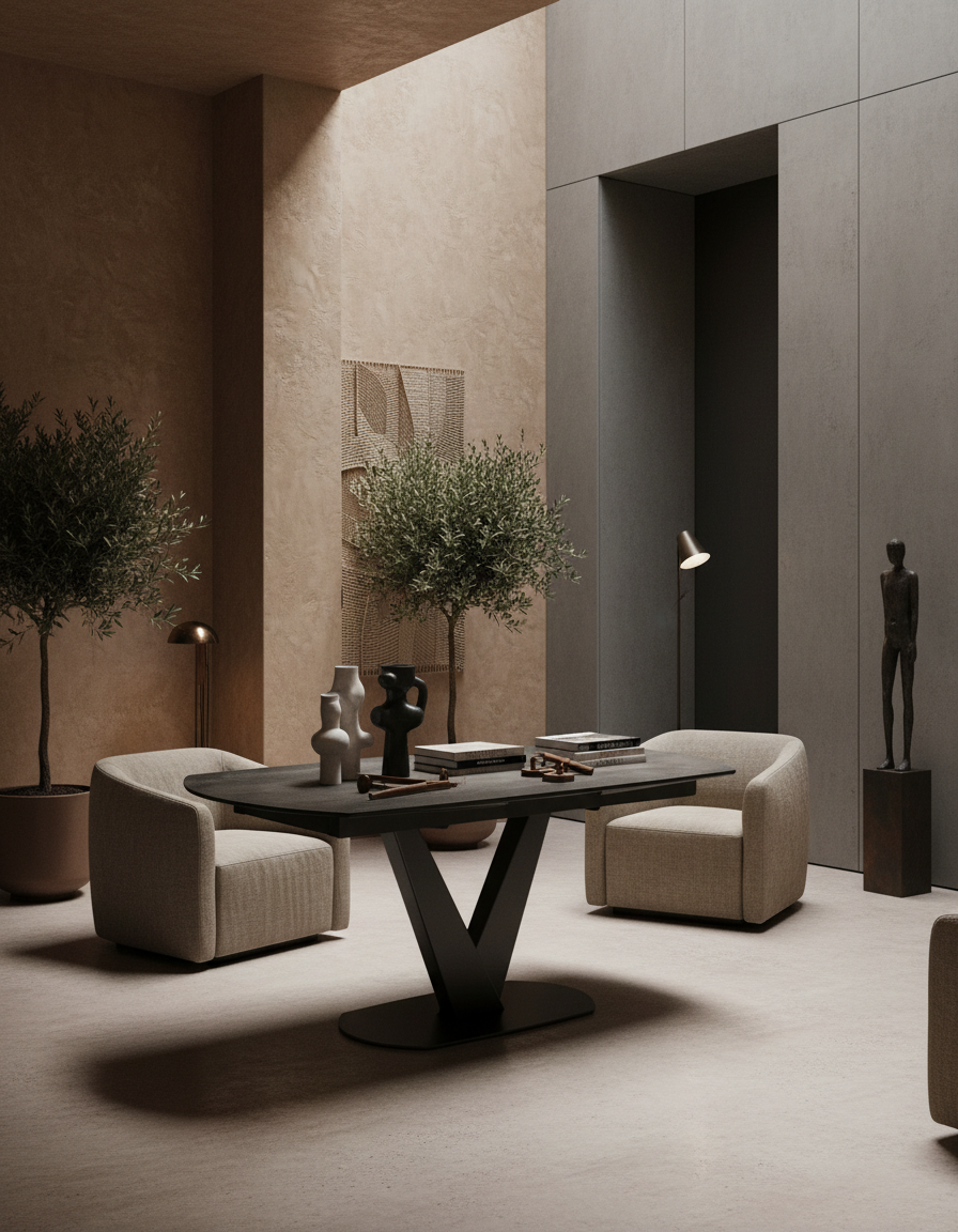 
Ausziehbarer Designer Esstisch „Bellagio“ aus Keramik, in verschiedenen Grössen - dunkle Rostoptik / 160-240 x 100 cm