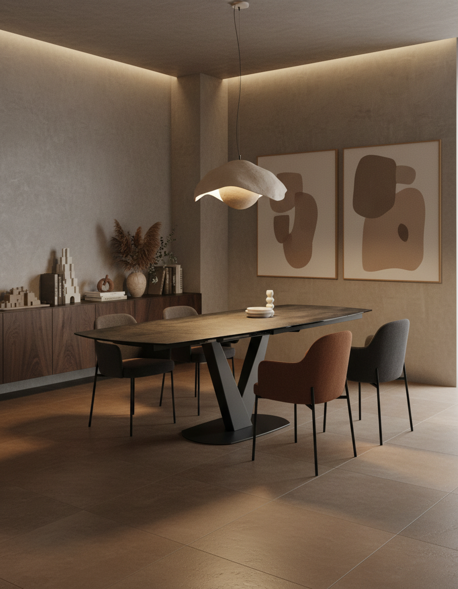 
Ausziehbarer Designer Esstisch „Bellagio“ aus Keramik, in verschiedenen Grössen - dunkle Rostoptik / 160-240 x 100 cm