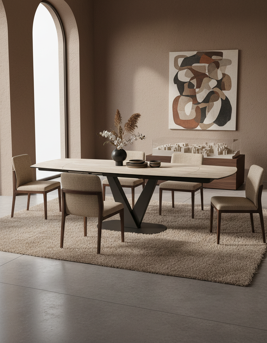 
Ausziehbarer Designer Esstisch „Bellagio“ aus Keramik, in verschiedenen Grössen - Travertin / 160-240 x 100 cm