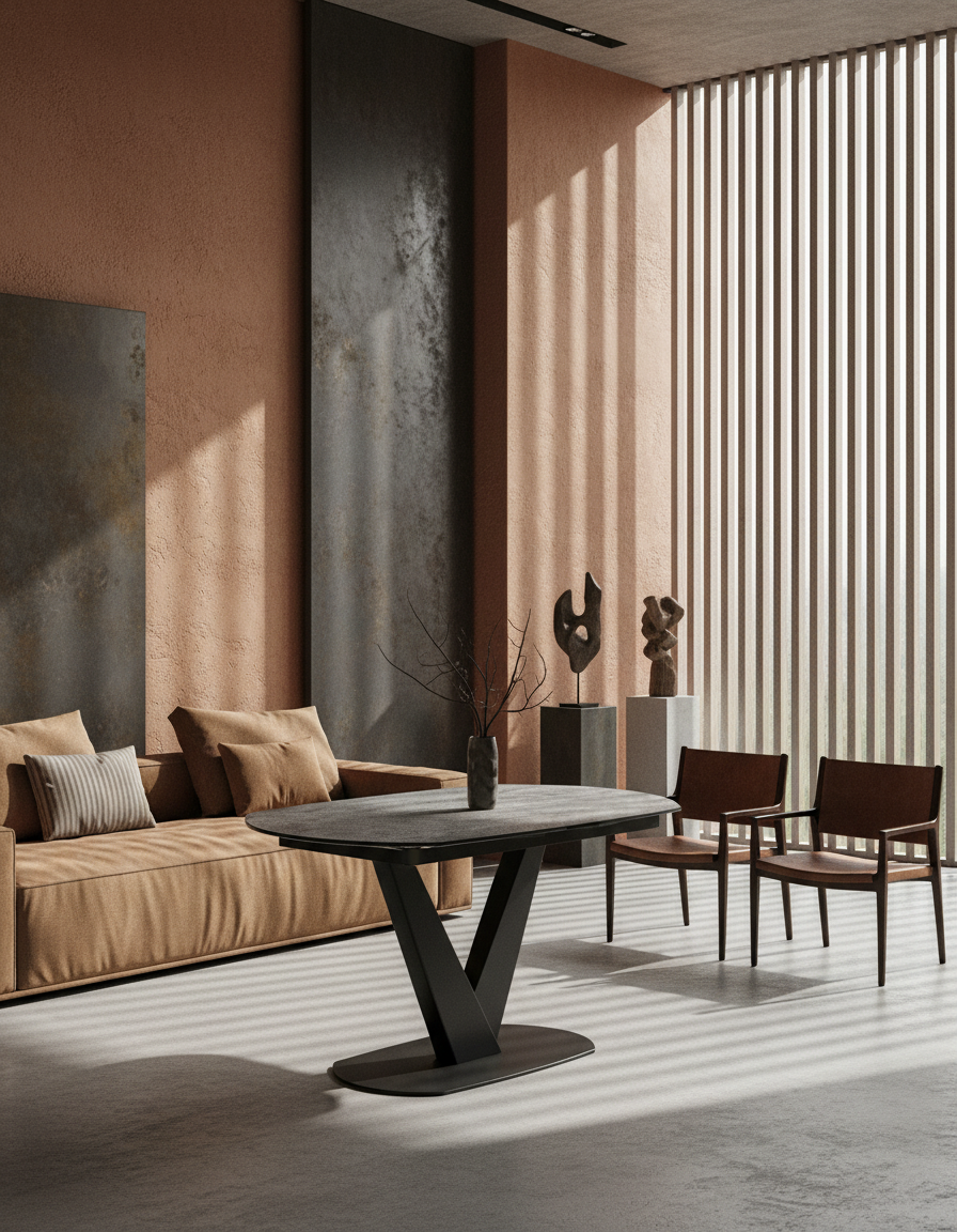 
Ausziehbarer Designer Esstisch „Bellagio“ aus Keramik, in verschiedenen Grössen - Zementgrau / 130-190 x 100 cm