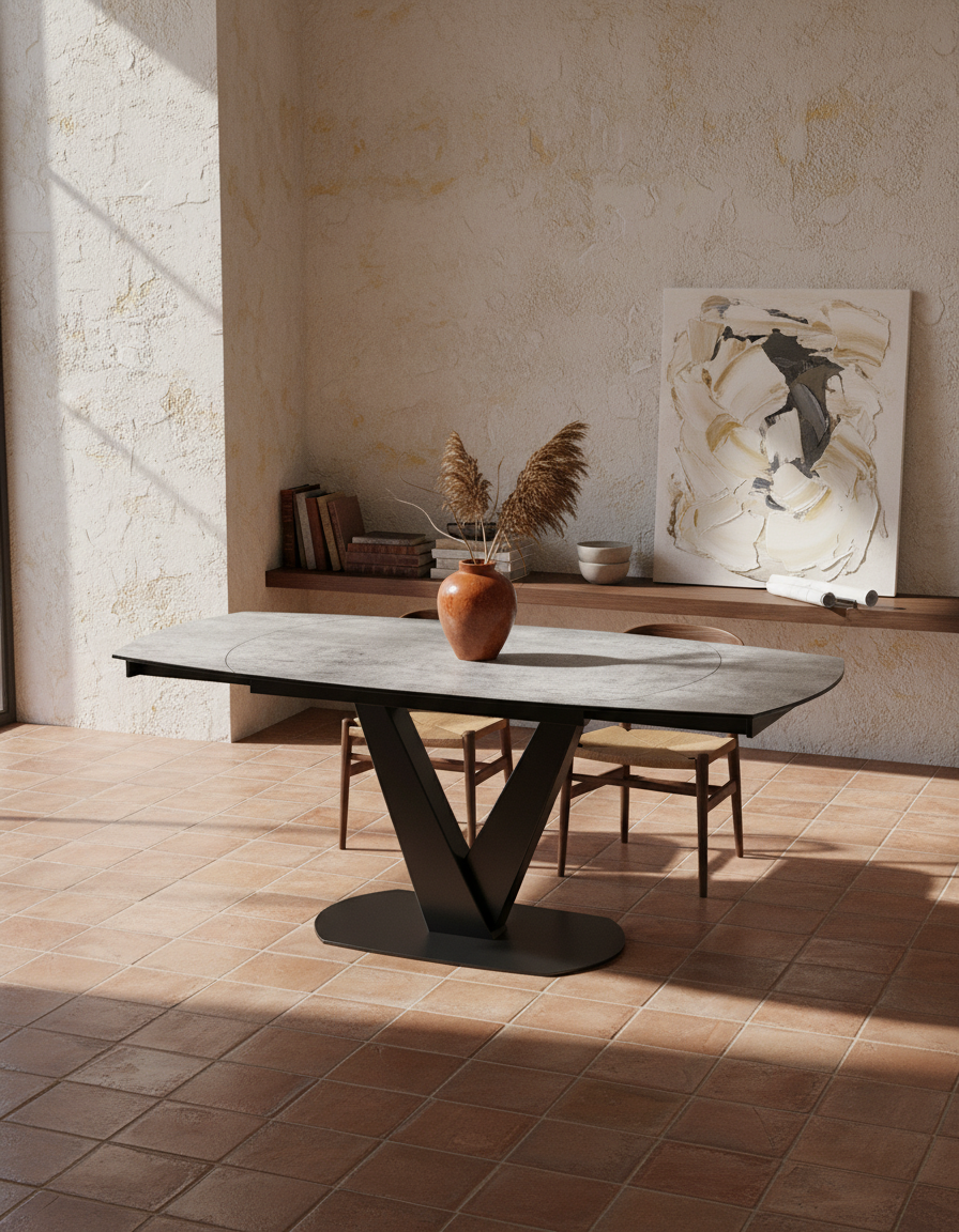 
Ausziehbarer Designer Esstisch „Bellagio“ aus Keramik, in verschiedenen Grössen - Zementgrau / 130-190 x 100 cm