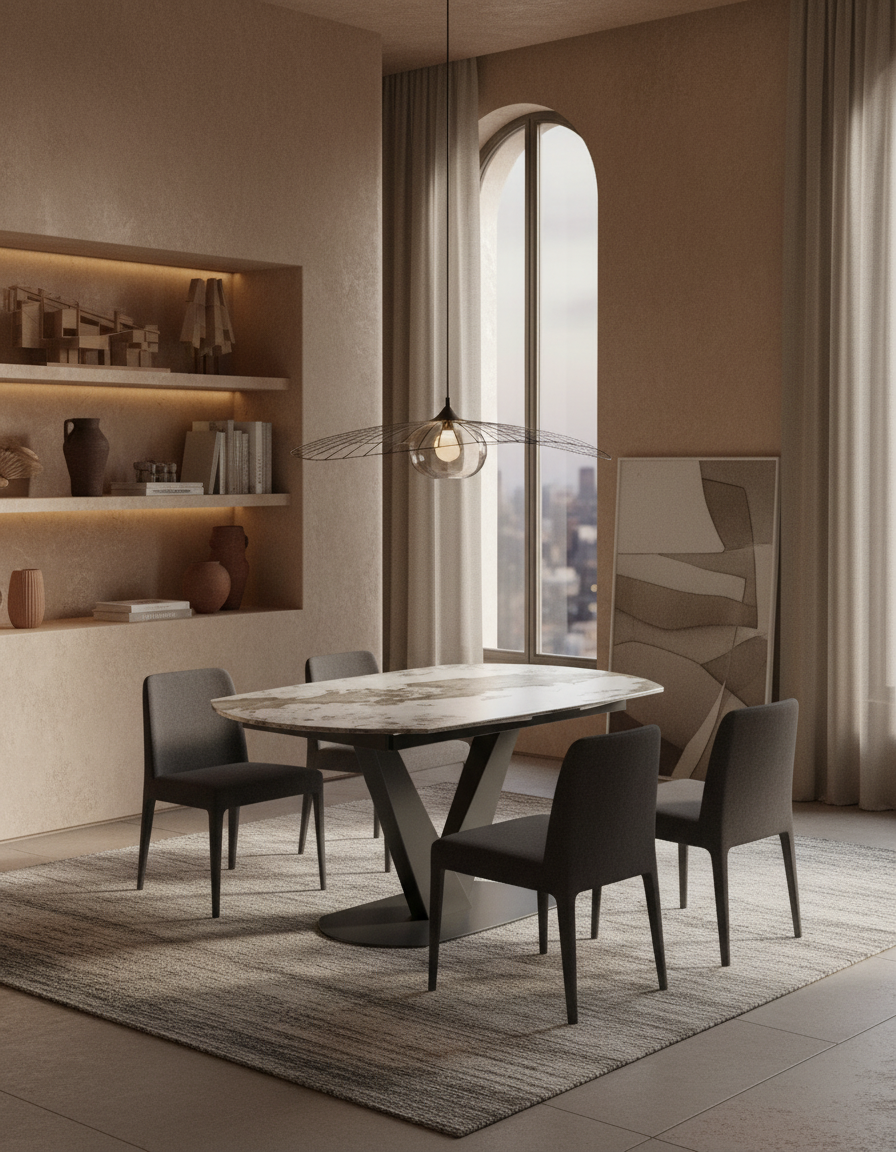 
Ausziehbarer Designer Esstisch „Bellagio“ aus Keramik, in verschiedenen Grössen - Calcatta glänzend / 130-190 x 100 cm