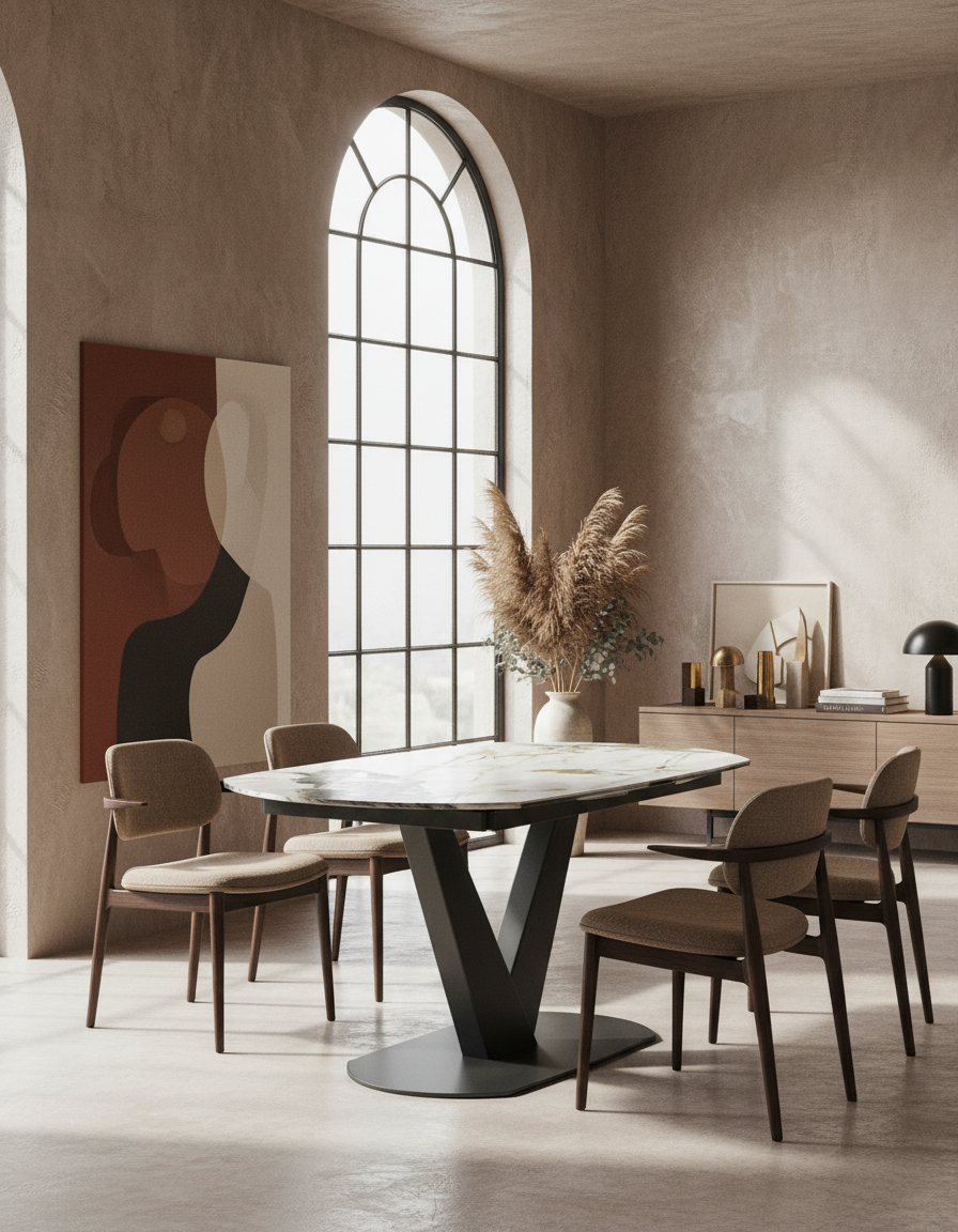 
Ausziehbarer Designer Esstisch „Bellagio“ aus Keramik, in verschiedenen Grössen - Doro glänzend / 130-190 x 100 cm