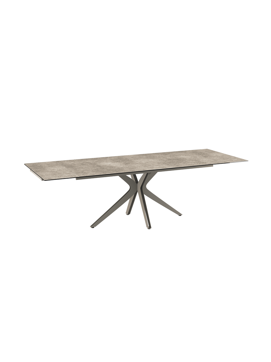 
Ausziehbarer Designer Esstisch „Influence“ aus Keramik, in verschiedenen Grössen - Gestell: Taupe, Tischplatte: Zemntgrau / 150-230 x 100 cm