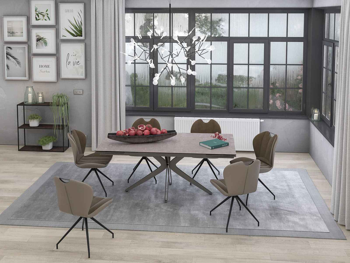 
Ausziehbarer Designer Esstisch „Influence“ aus Keramik, in verschiedenen Grössen - Gestell: Taupe, Tischplatte: Zemntgrau / 190-270 x 100 cm