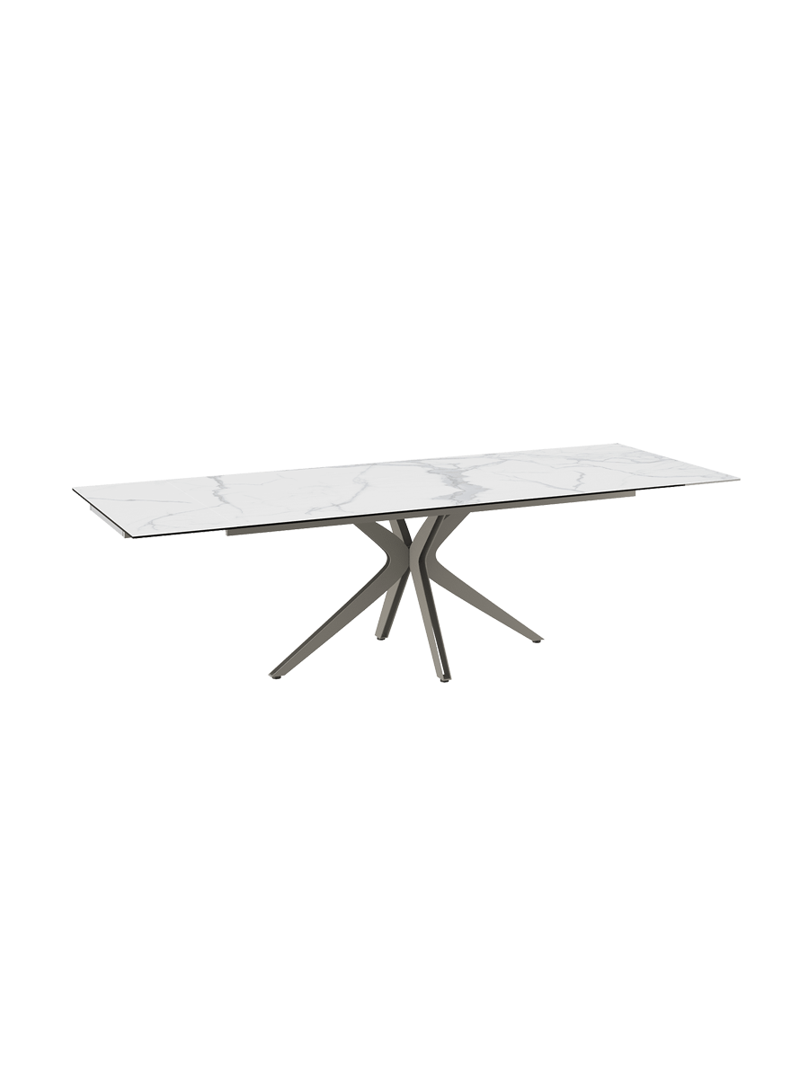
Ausziehbarer Designer Esstisch „Influence“ aus Keramik, in verschiedenen Grössen - Gestell: Taupe, Tischplatte: Zemntgrau / 150-230 x 100 cm