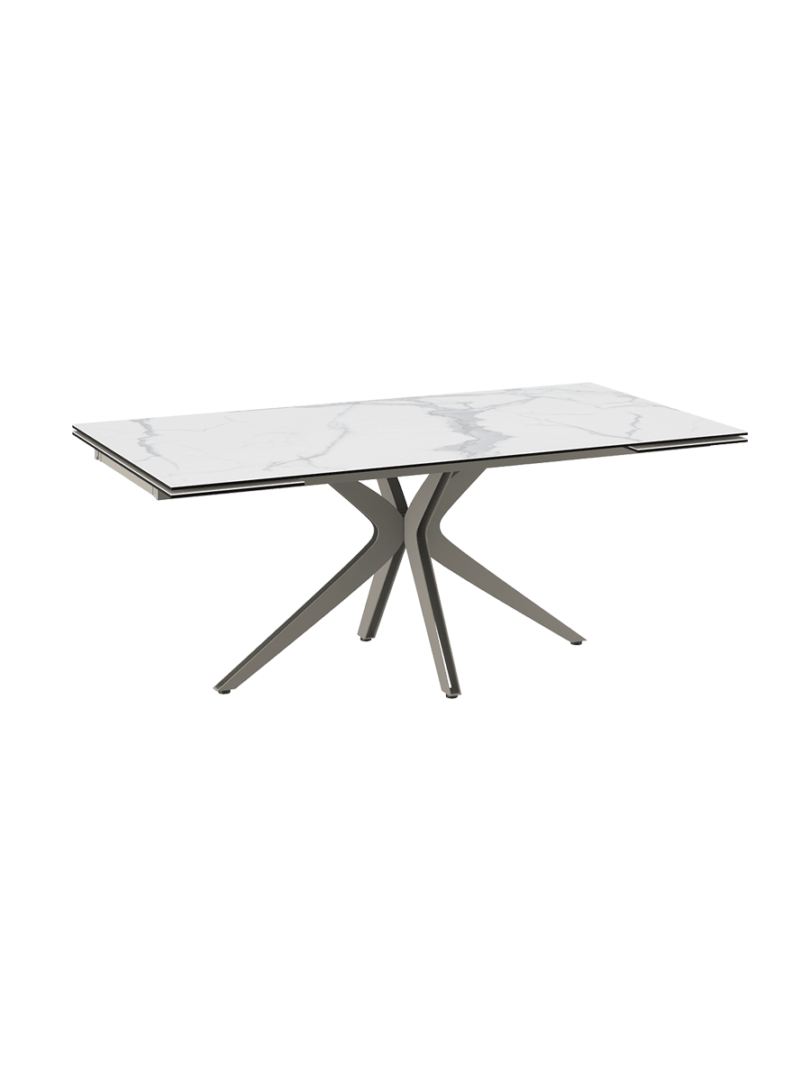 
Ausziehbarer Designer Esstisch „Influence“ aus Keramik, in verschiedenen Grössen - Gestell: Taupe, Tischplatte: Marmoroptik Weiss / 190-270 x 100 cm