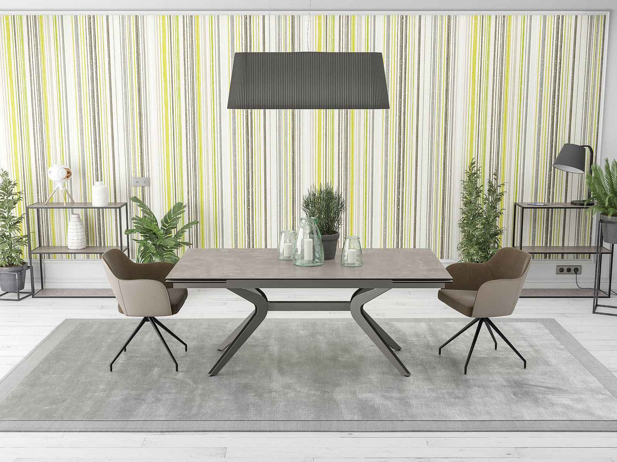 
Ausziehbarer Designer Esstisch „Impulsion“ aus Keramik, in verschiedenen Grössen - Zementgrau / 190-270 x 100 cm