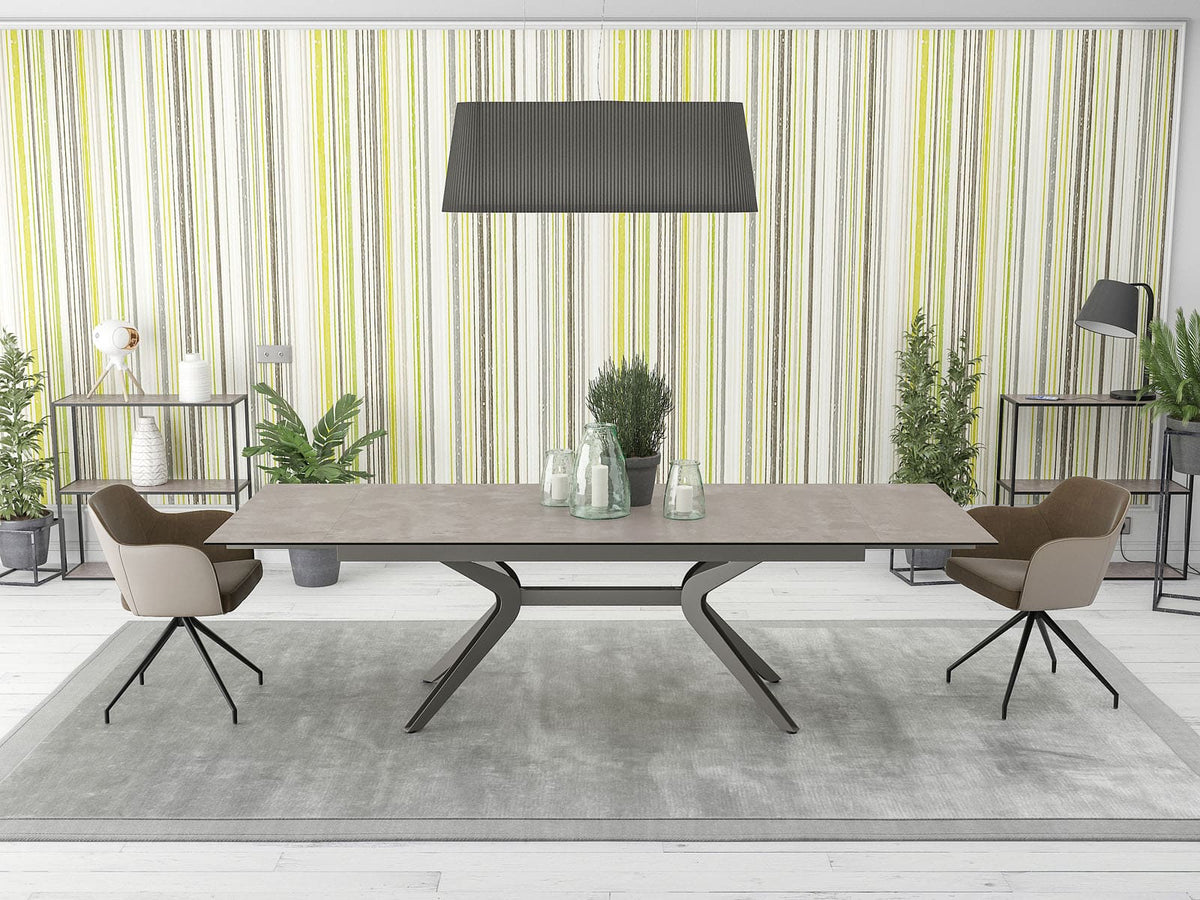 
Ausziehbarer Designer Esstisch „Impulsion“ aus Keramik, in verschiedenen Grössen - Zementgrau / 190-270 x 100 cm