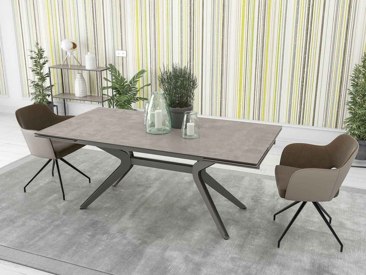 
Ausziehbarer Designer Esstisch „Impulsion“ aus Keramik, in verschiedenen Grössen - Zementgrau / 190-270 x 100 cm