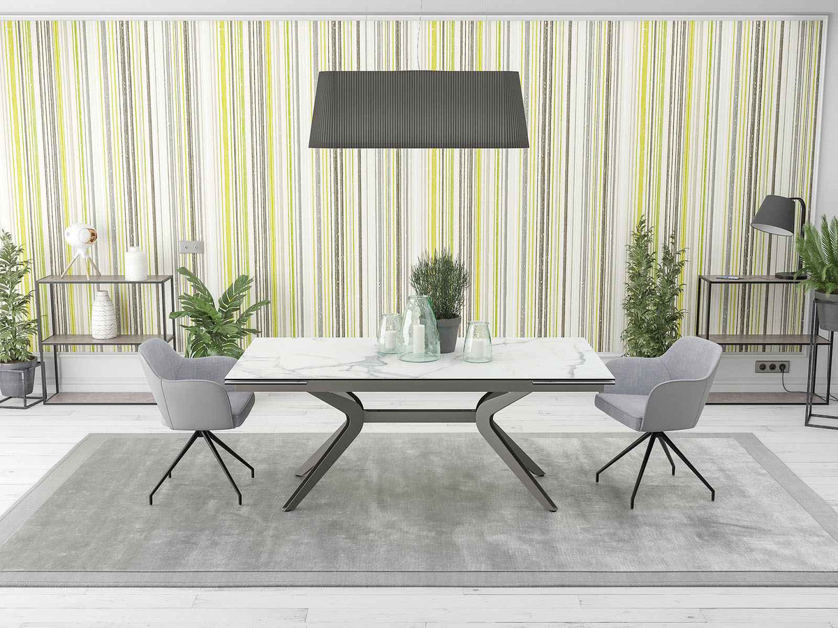 
Ausziehbarer Designer Esstisch „Impulsion“ aus Keramik, in verschiedenen Grössen - Marmoroptik Weiss / 190-270 x 100 cm