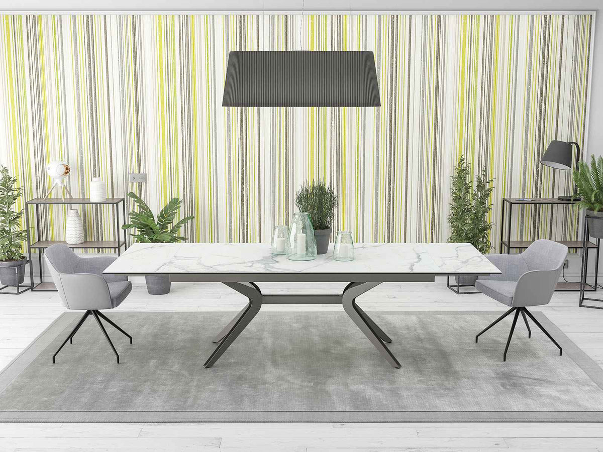 
Ausziehbarer Designer Esstisch „Impulsion“ aus Keramik, in verschiedenen Grössen - Marmoroptik Weiss / 190-270 x 100 cm