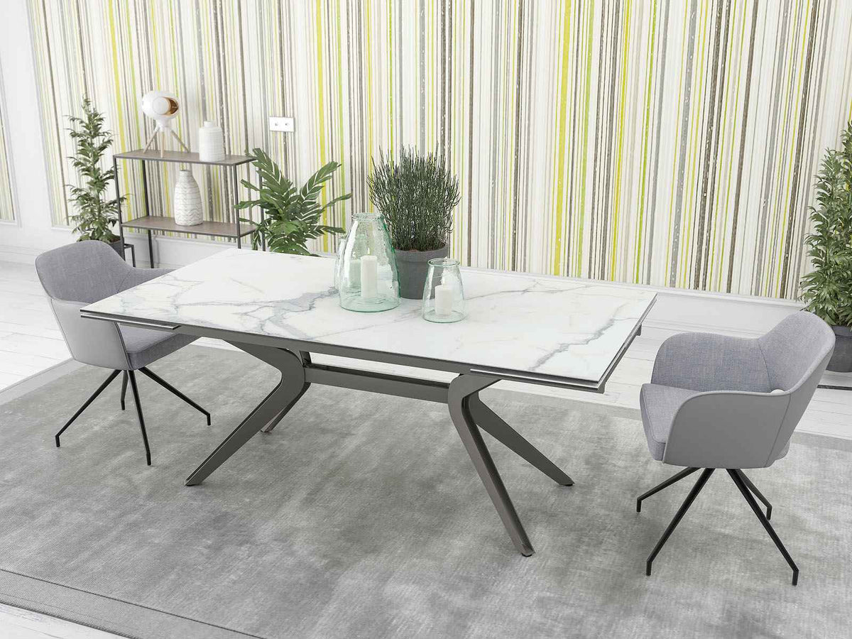 
Ausziehbarer Designer Esstisch „Impulsion“ aus Keramik, in verschiedenen Grössen - Marmoroptik Weiss / 190-270 x 100 cm