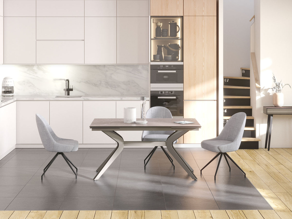 
Ausziehbarer Designer Esstisch „Impulsion“ aus Keramik, in verschiedenen Grössen - Zementgrau / 150-230 x 100 cm