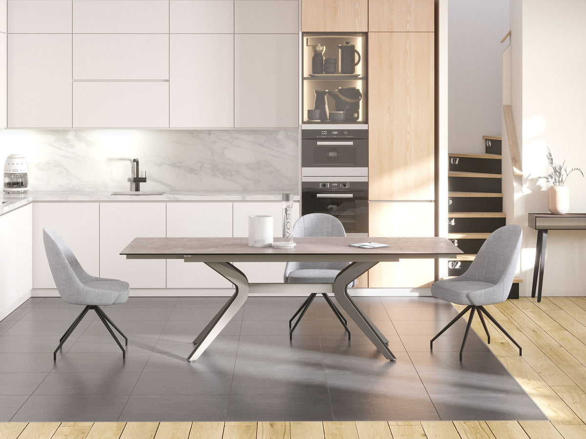 
Ausziehbarer Designer Esstisch „Impulsion“ aus Keramik, in verschiedenen Grössen - Zementgrau / 150-230 x 100 cm