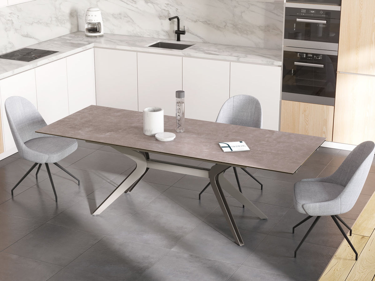 
Ausziehbarer Designer Esstisch „Impulsion“ aus Keramik, in verschiedenen Grössen - Zementgrau / 150-230 x 100 cm