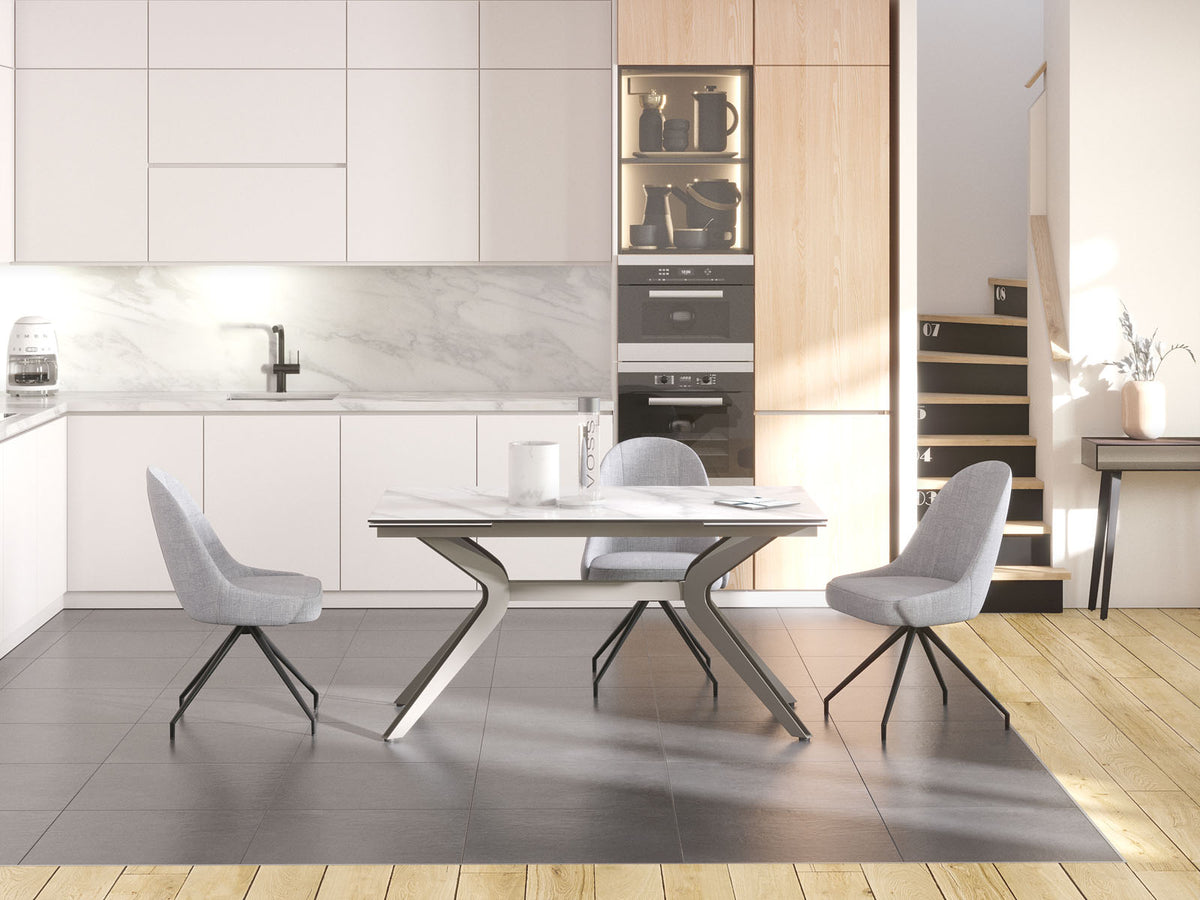 
Ausziehbarer Designer Esstisch „Impulsion“ aus Keramik, in verschiedenen Grössen - Marmoroptik Weiss / 150-230 x 100 cm
