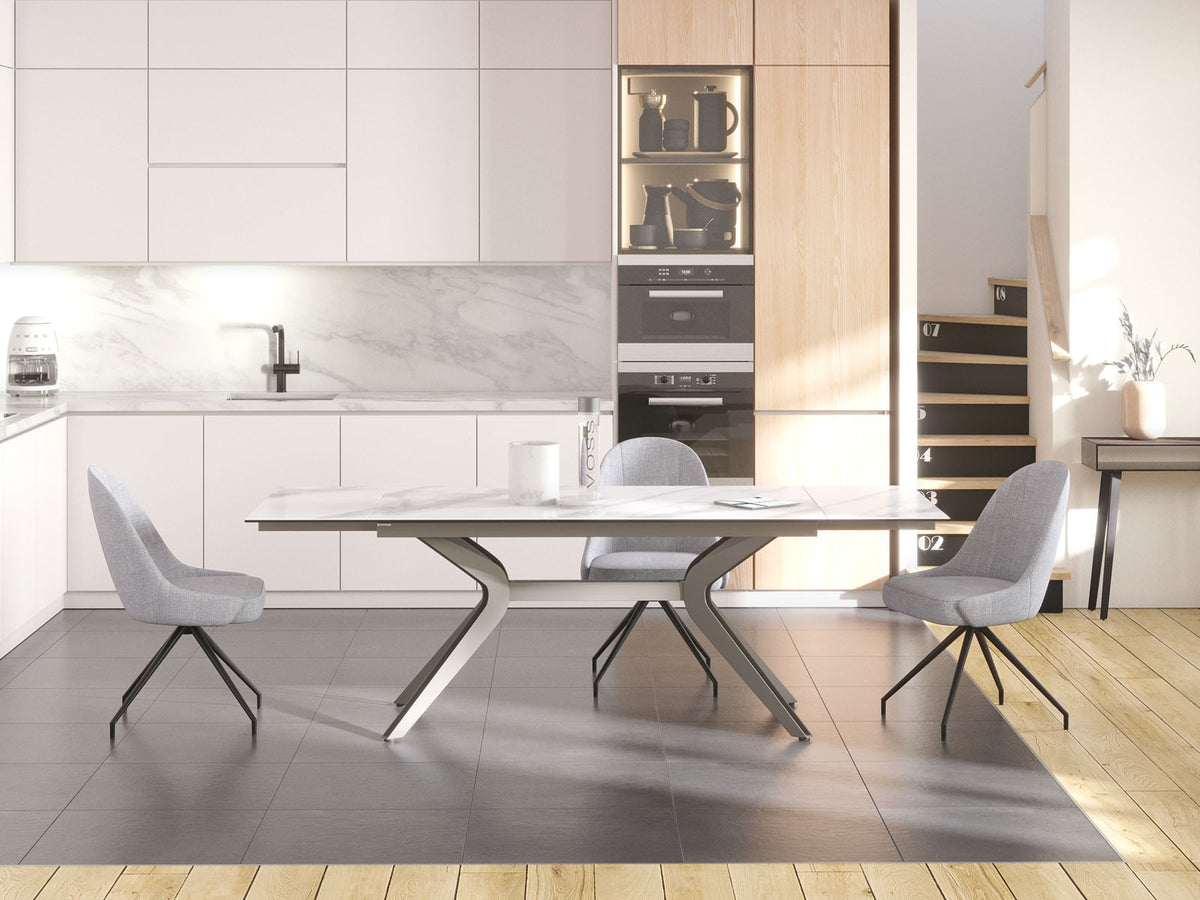 
Ausziehbarer Designer Esstisch „Impulsion“ aus Keramik, in verschiedenen Grössen - Marmoroptik Weiss / 150-230 x 100 cm