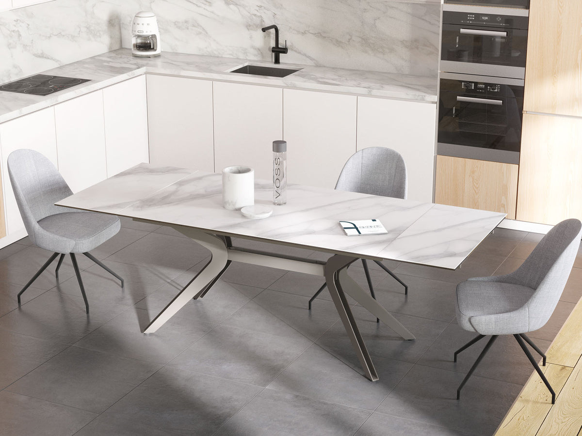 
Ausziehbarer Designer Esstisch „Impulsion“ aus Keramik, in verschiedenen Grössen - Marmoroptik Weiss / 150-230 x 100 cm