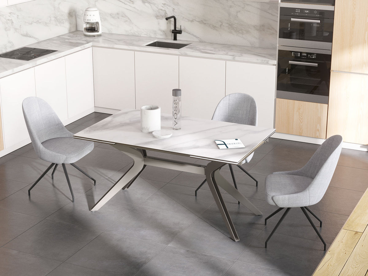 
Ausziehbarer Designer Esstisch „Impulsion“ aus Keramik, in verschiedenen Grössen - Marmoroptik Weiss / 150-230 x 100 cm