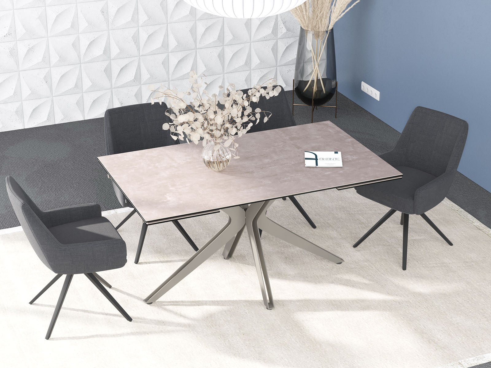 
Ausziehbarer Designer Esstisch „Influence“ aus Keramik, in verschiedenen Grössen - Gestell: Taupe, Tischplatte: Zemntgrau / 150-230 x 100 cm