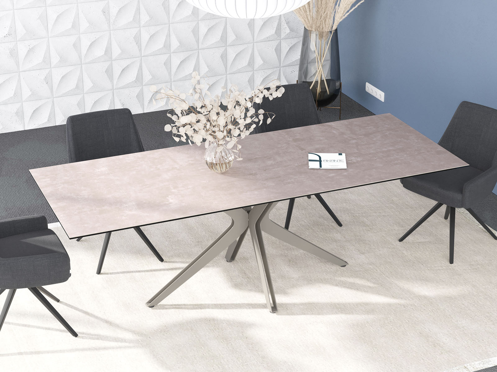 
Ausziehbarer Designer Esstisch „Influence“ aus Keramik, in verschiedenen Grössen - Gestell: Taupe, Tischplatte: Zemntgrau / 150-230 x 100 cm