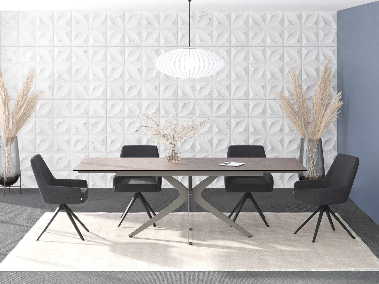 
Ausziehbarer Designer Esstisch „Influence“ aus Keramik, in verschiedenen Grössen - Gestell: Taupe, Tischplatte: Zemntgrau / 150-230 x 100 cm