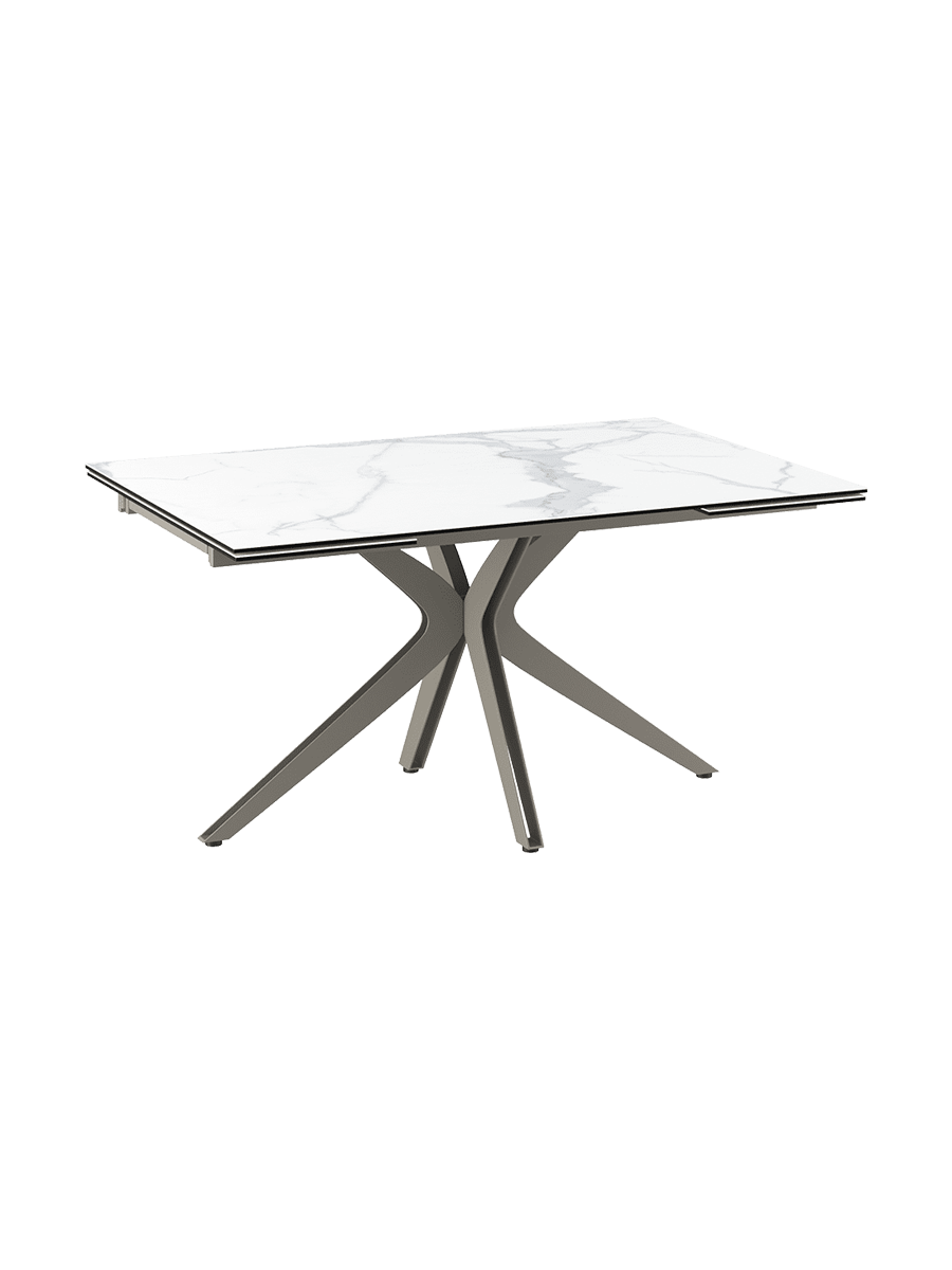 
Ausziehbarer Designer Esstisch „Influence“ aus Keramik, in verschiedenen Grössen - Gestell: Taupe, Tischplatte: Marmoroptik Weiss / 150-230 x 100 cm