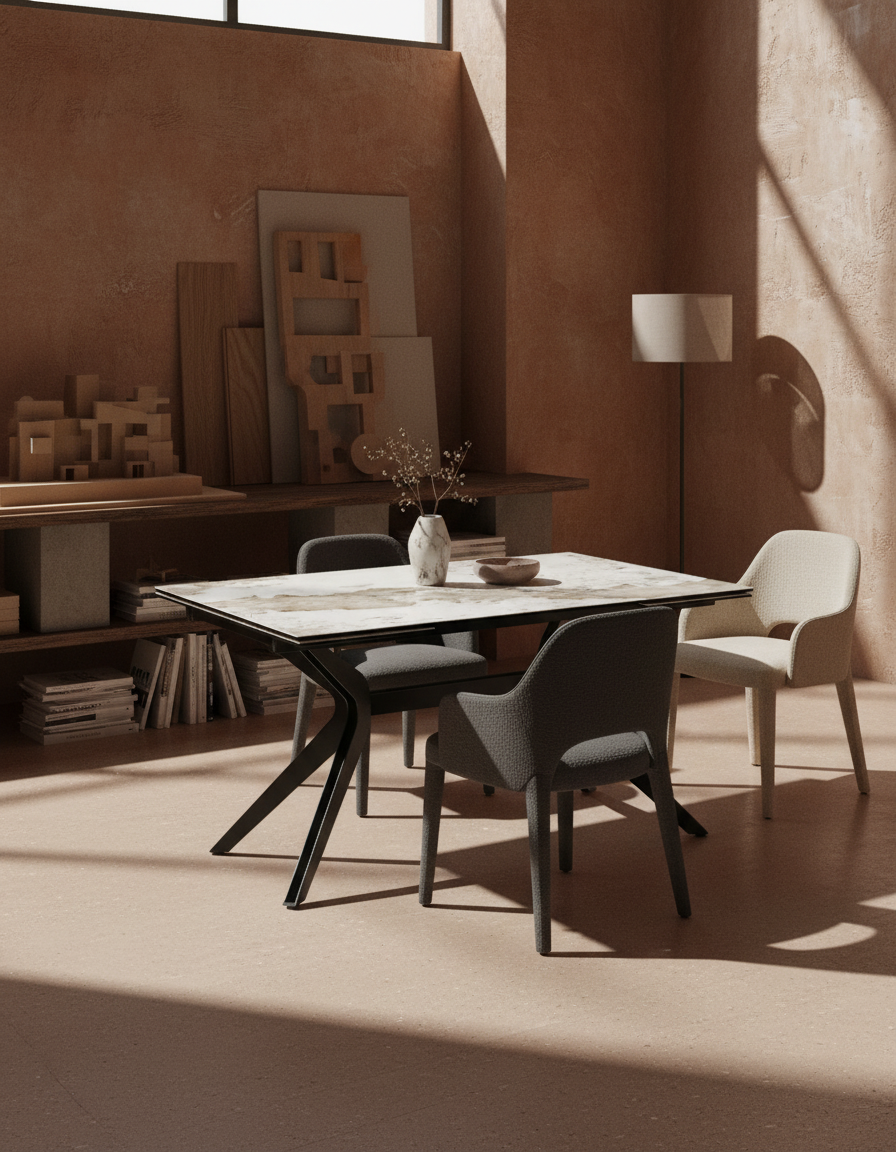 
Ausziehbarer Designer Esstisch „Impulsion“ aus Keramik, in verschiedenen Grössen - Calcatta glänzend / 190-270 x 100 cm
